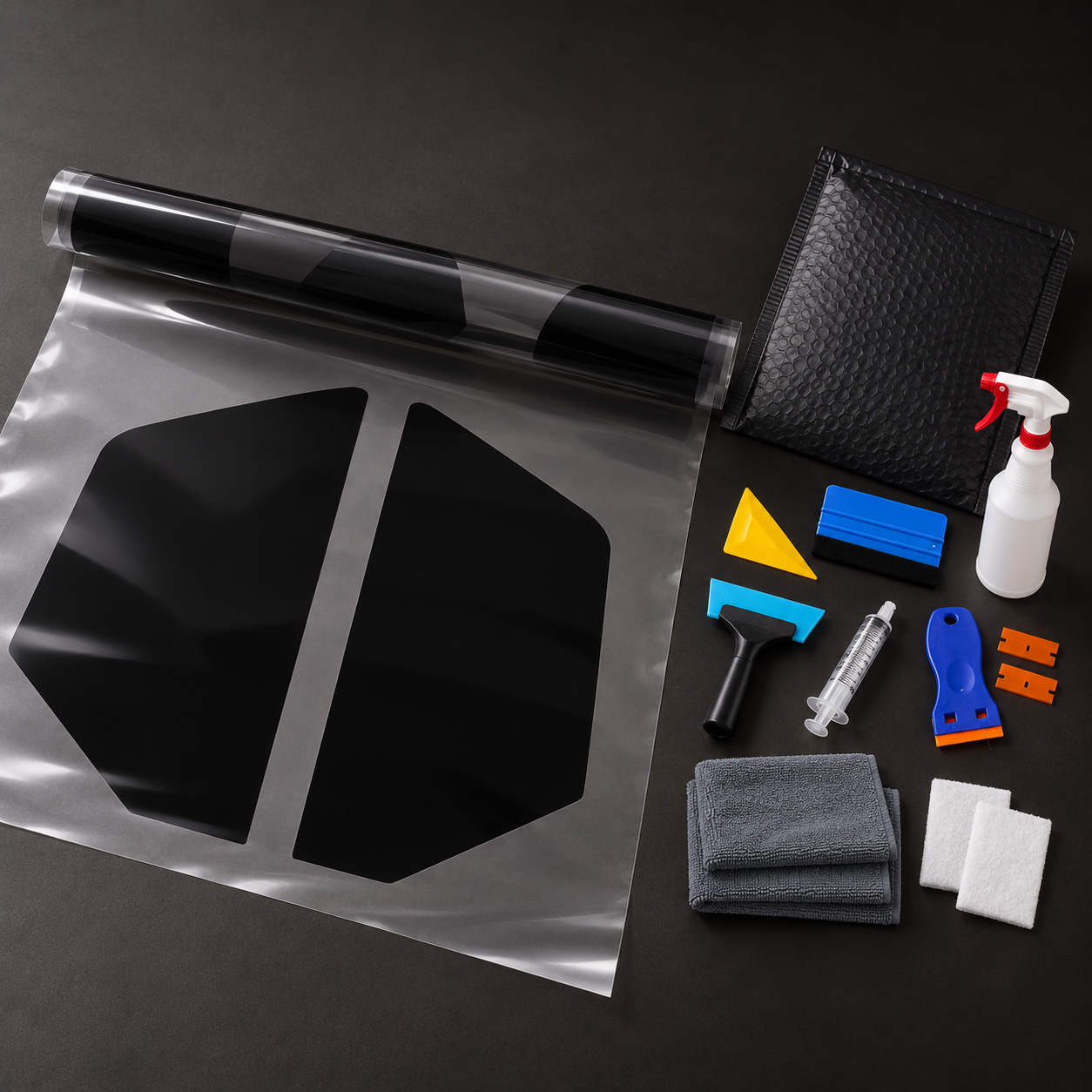 Stellar precut tint pieces shown with the optional DIY Installation Tool Kit